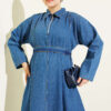 Half-Zip Belted Denim Dress Blue - Image 2