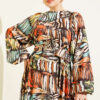 Half Placket Printed Dress Brown - Image 2