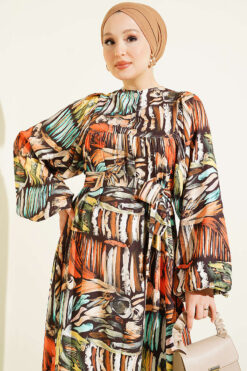 Alternative view of Half Placket Printed Dress Brown