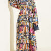 Half Placket Printed Dress Navy Blue