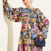 Half Placket Printed Dress Navy Blue - Image 2