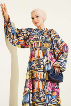 Alternative view of Half Placket Printed Dress Navy Blue