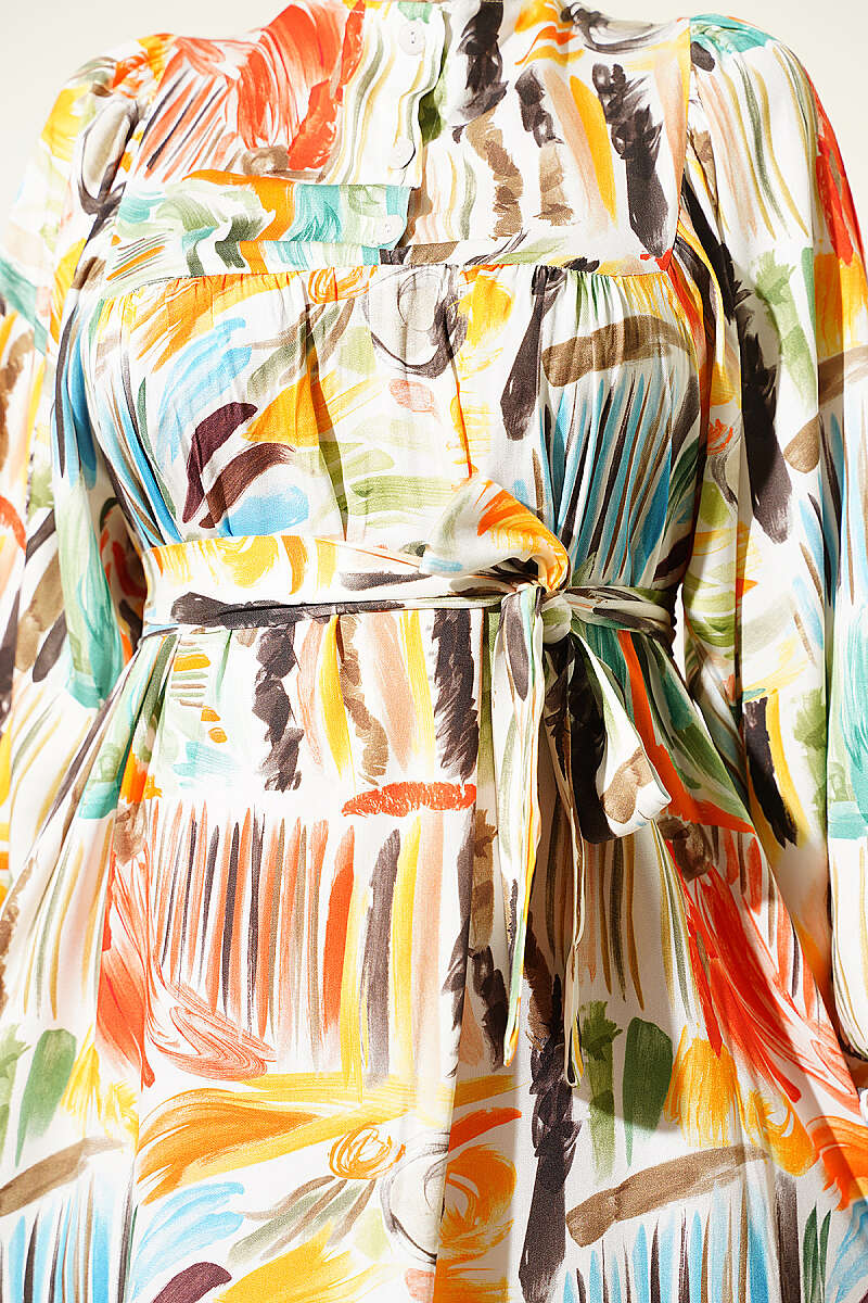 Half Placket Printed Dress Orange - Image 4