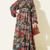 Half Placket Printed Dress Black