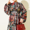 Half Placket Printed Dress Black - Image 2
