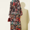 Half Placket Printed Dress Black - Image 3