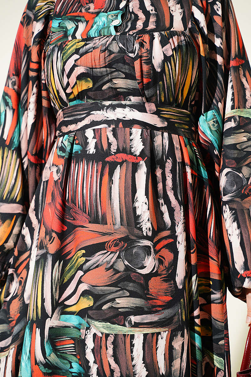 Half Placket Printed Dress Black - Image 4