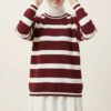 Short Knit Sweater with Horizontal Stripe Detail Burgundy
