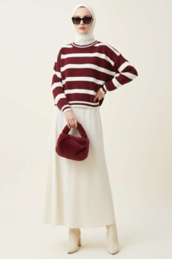 Alternative view of Short Knit Sweater with Horizontal Stripe Detail Burgundy