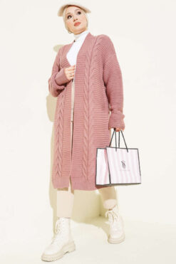 Alternative view of Textured Stripe Knit Cardigan Rose Dust