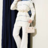 Horizontal Striped Openwork Knit Cardigan Ecru - Image 2