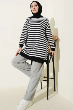 Vista alternativa de Horizontal Wide Striped Tunic Black