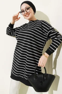 Striped Ribbed Tunic Black
