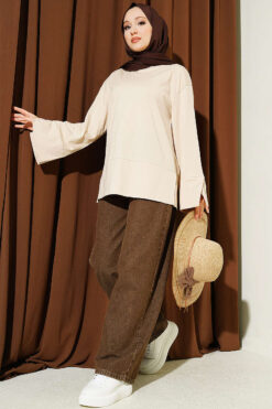 Alternative view of Split Detail Wide Sleeve Tunic Beige