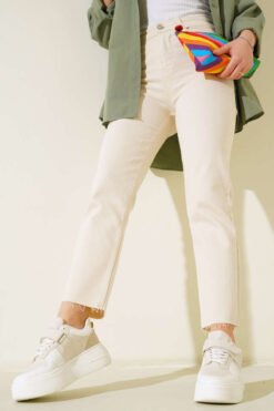 High Waist Straight Leg Jeans Stone