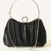Ring-Handled Satin Pleated Evening Bag Black - Image 2