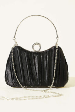 Alternative view of Ring-Handled Satin Pleated Evening Bag Black