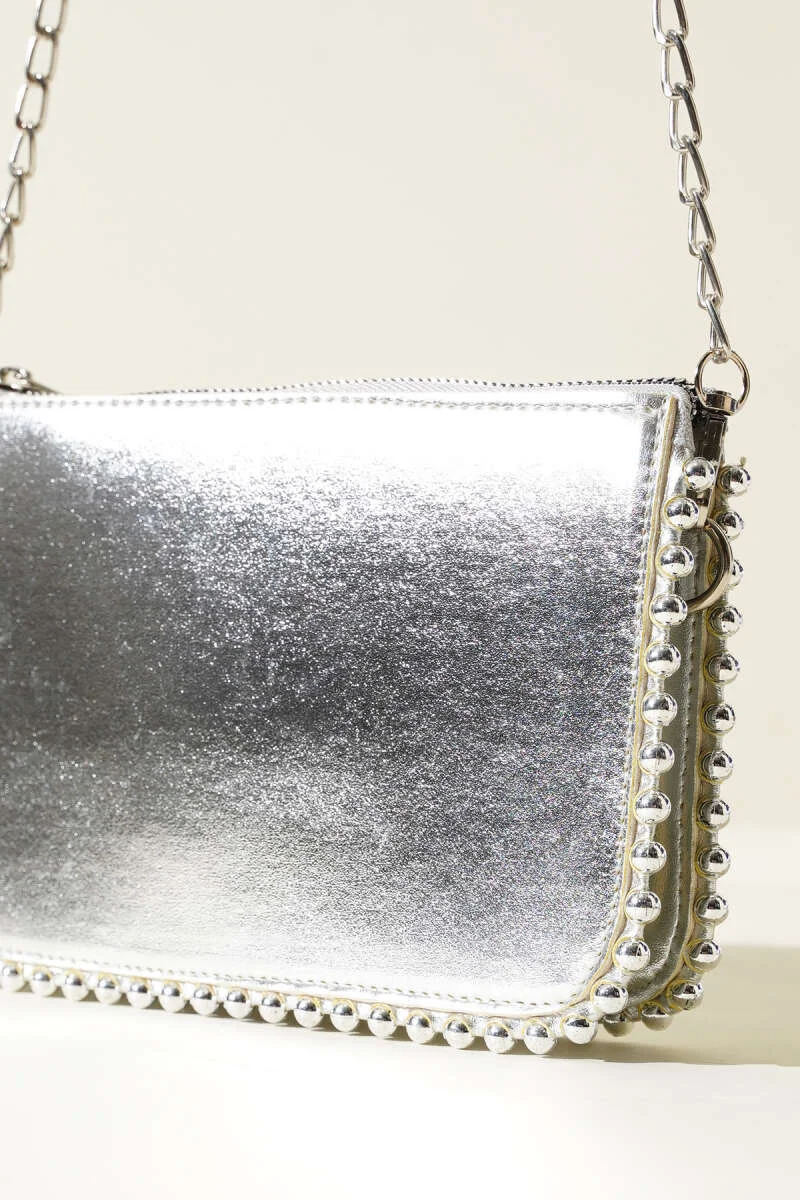 Studded Chain Strap Bag Silver - الصورة 3