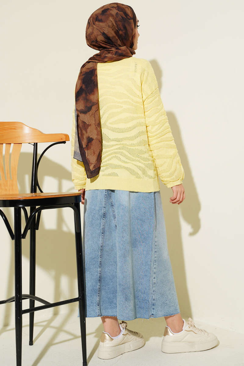 Zebra Print Knitted Sweater Yellow - immagine 3