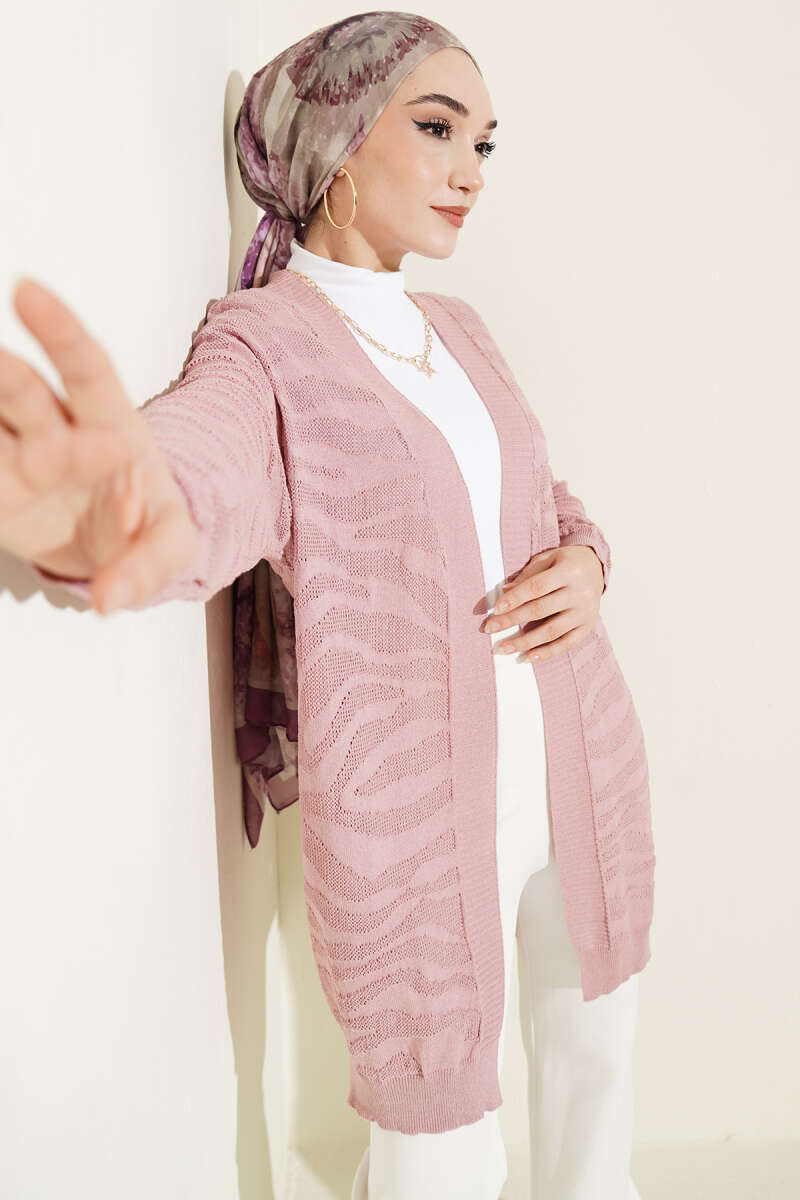 Zebra Print Knit Cardigan Rose Dust