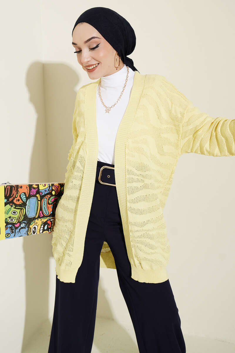 Zebra Print Knit Cardigan Yellow