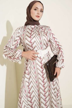 Alternative view of Zigzag Pattern Satin Dress Beige