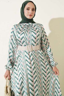 Alternative view of Zigzag Pattern Satin Dress Green
