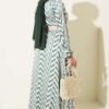Zigzag Pattern Satin Dress Green - Imagen 3
