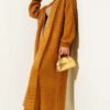 Zigzag Textured Knit Long Cardigan Camel