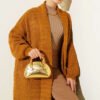 Zigzag Textured Knit Long Cardigan Camel – Image 2