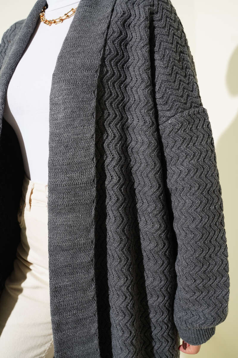 Zigzag Textured Knit Long Cardigan Smoke - immagine 4