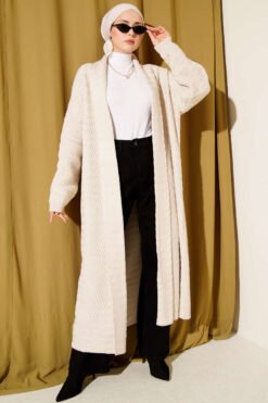 Zigzag Textured Knit Long Cardigan Stone