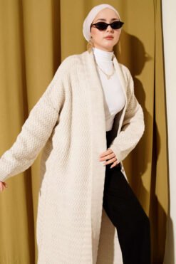 Alternative view of Zigzag Textured Knit Long Cardigan Stone