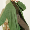 Zigzag Textured Knit Long Cardigan Green - Image 2