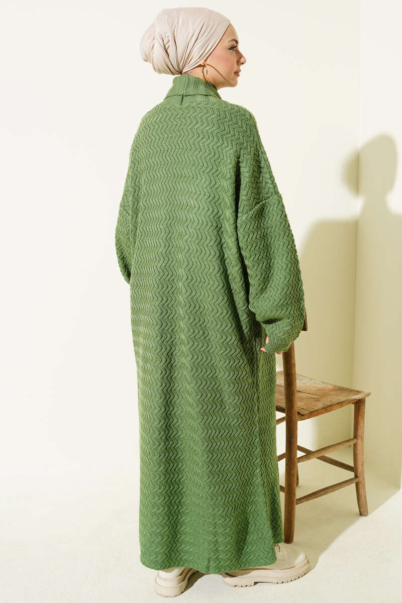 Zigzag Textured Knit Long Cardigan Green - Image 3