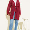 Chevron Patterned Open-Front Knit Cardigan with Belt Burgundy – Bild 2