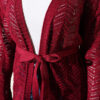 Chevron Patterned Open-Front Knit Cardigan with Belt Burgundy – Bild 4