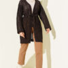 Chevron Patterned Open-Front Knit Cardigan with Belt Brown – Image 2