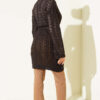 Chevron Patterned Open-Front Knit Cardigan with Belt Brown – Image 3