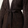 Chevron Patterned Open-Front Knit Cardigan with Belt Brown – Image 4