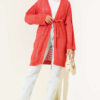 Chevron Patterned Open-Front Knit Cardigan with Belt Coral - Imagen 2