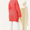 Chevron Patterned Open-Front Knit Cardigan with Belt Coral - Imagen 3