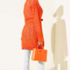 Chevron Patterned Open-Front Knit Cardigan with Belt Orange - Afbeelding 3