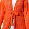 Chevron Patterned Open-Front Knit Cardigan with Belt Orange - Afbeelding 4