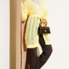 Chevron Patterned Open-Front Knit Cardigan with Belt Yellow – Bild 2