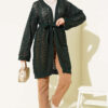Chevron Patterned Open-Front Knit Cardigan with Belt Emerald – Bild 2