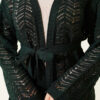 Chevron Patterned Open-Front Knit Cardigan with Belt Emerald – Bild 4