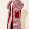 Long Zigzag Striped Pattern Knit Cardigan Burgundy – Image 2