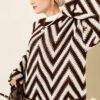 Zigzag Pattern Openwork Knit Sweater Brown
