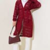Chevron Patterned Open-Knit Belted Knit Cardigan Burgundy - immagine 2
